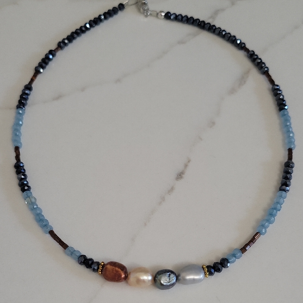 Elegant Blue and Black Beaded Necklace